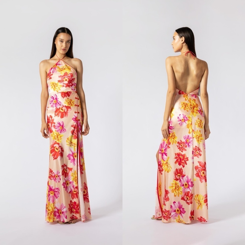 NWT Sau Lee Tess Floral Halter Backless Maxi Gown Size 10​
